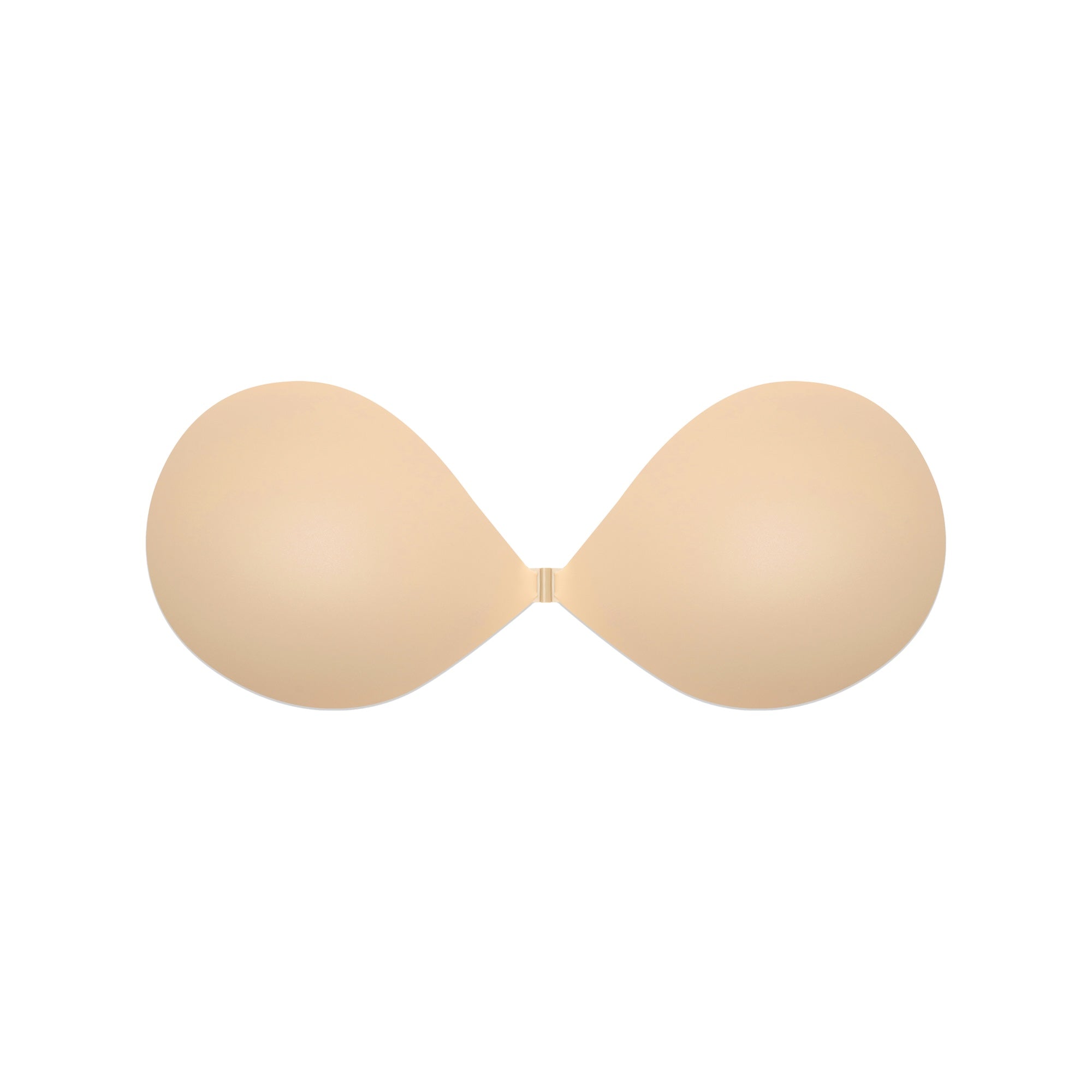 Beige strapless bra on a white background