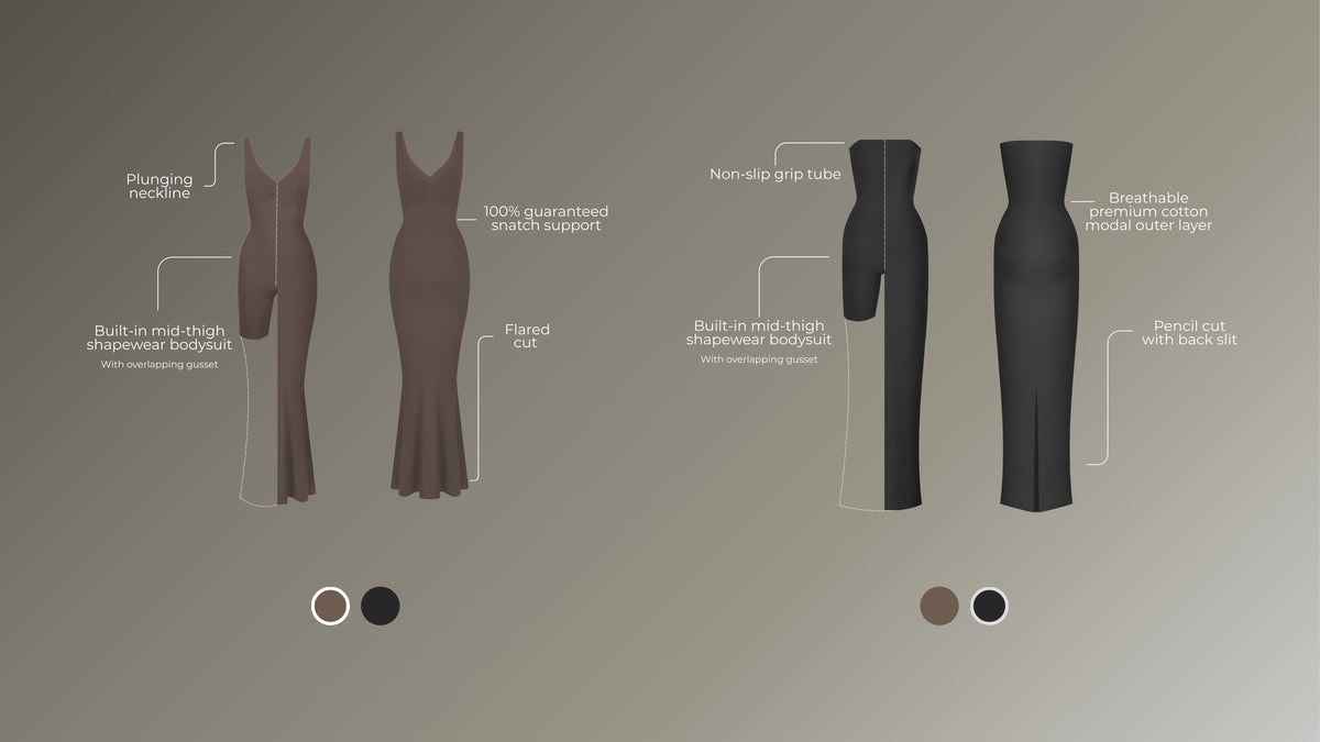 Infographic of dresses with measurements.